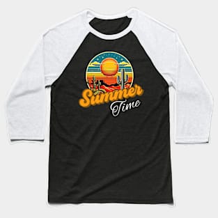 Summer time, sunset retro and cactus design for dark colors Baseball T-Shirt